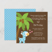 Safari Oerwoud Blue Giraffe Kind Birthday Party Kaart (Voorkant / Achterkant)