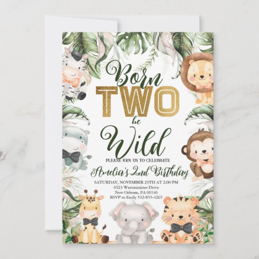 Safari Oerwoud Born Two Be Wild Verjaardagsfeestje Kaart (Voorkant)