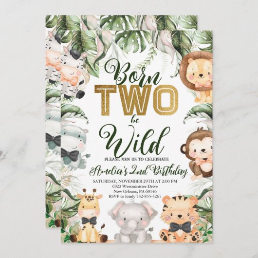 Safari Oerwoud Born Two Be Wild Verjaardagsfeestje Kaart (Voorkant / Achterkant)