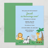 Safari Oerwoud Boy 1e verjaardagsfeestje Uitnodigi Kaart (Voorkant / Achterkant)