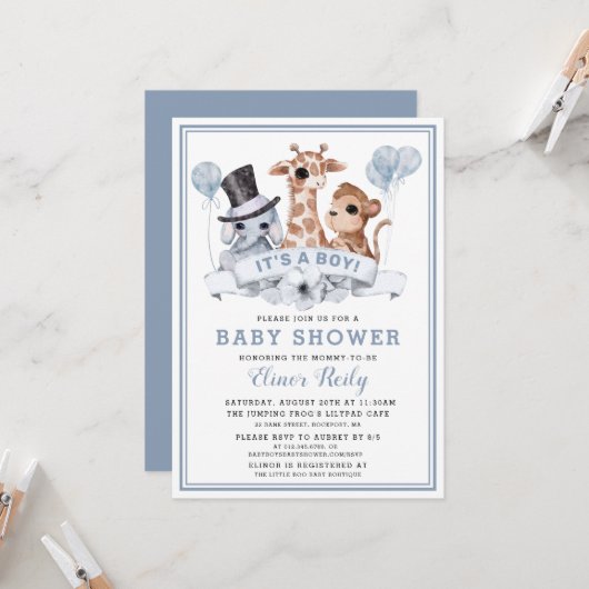 Safari Oerwoud Boy Baby shower Kaart (Voorkant / Achterkant in situ)