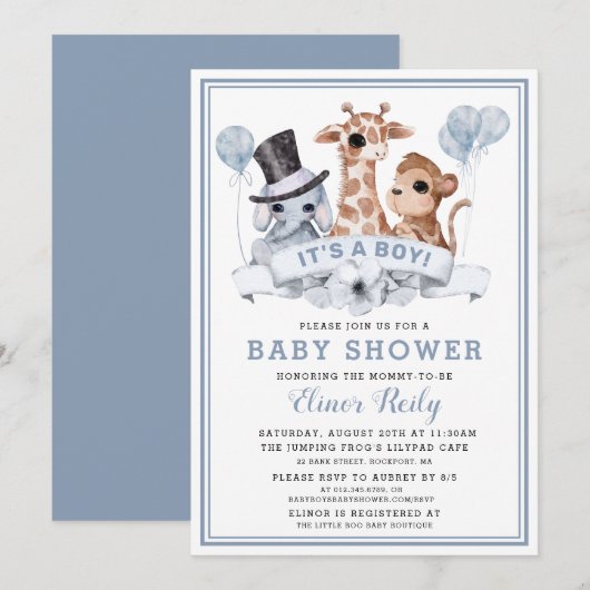 Safari Oerwoud Boy Baby shower Kaart (Voorkant / Achterkant)