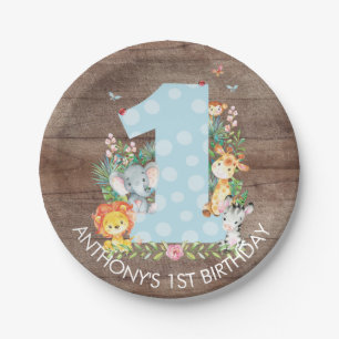 Safari Oerwoud Boys 1st Birthday 7-inch Bord
