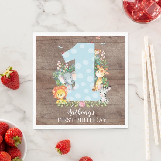 Safari Oerwoud Boys Eerste Verjaardags Papier Serv Servet (Insitu)