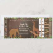 Safari Oerwoud Brown Animals Birthday Party Ticket Kaart (Voorkant)