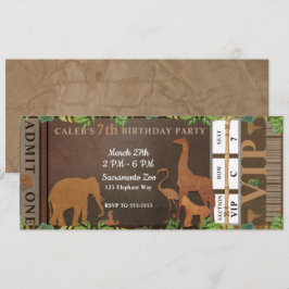 Safari Oerwoud Brown Animals Birthday Party Ticket Kaart