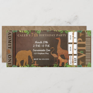 Safari Oerwoud Brown Animals Birthday Party Ticket Kaart