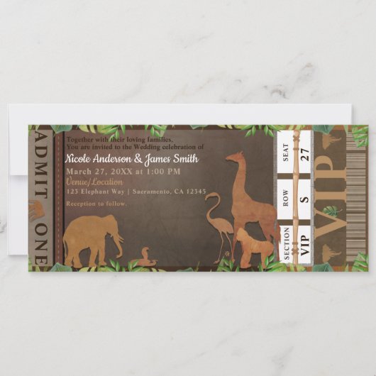 Safari Oerwoud Brown Animals Wedding Ticket Kaart (Voorkant)