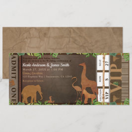 Safari Oerwoud Brown Animals Wedding Ticket Kaart