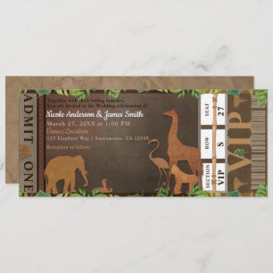 Safari Oerwoud Brown Animals Wedding Ticket Kaart