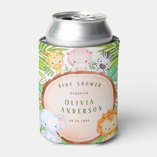 Safari Oerwoud Cartoon Animal Baby shower Hartelij Blikjeskoeler (Blikje Voorkant)