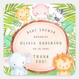 Safari Oerwoud Cartoon Dieren Baby shower Vierkante Sticker