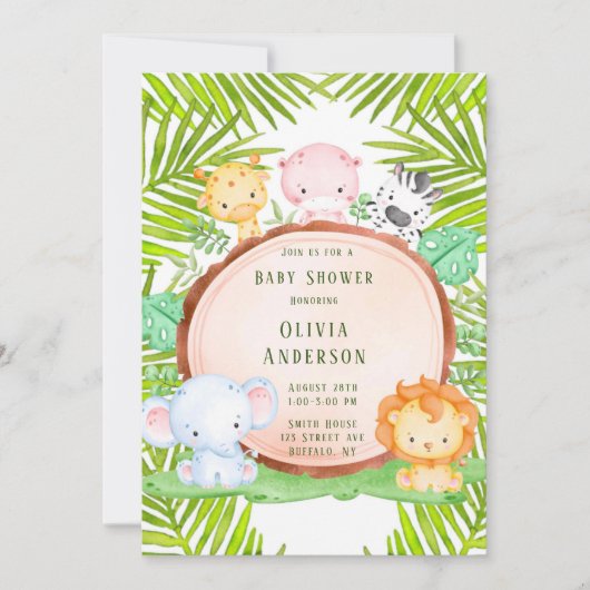 Safari Oerwoud Cartoon Dierlijk Baby shower Kaart (Voorkant)