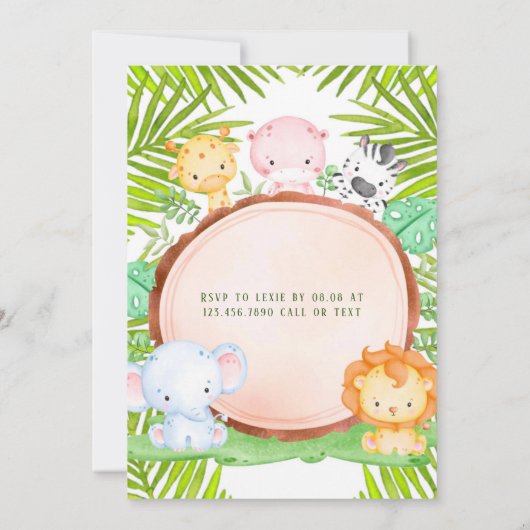 Safari Oerwoud Cartoon Dierlijk Baby shower Kaart (Achterkant)