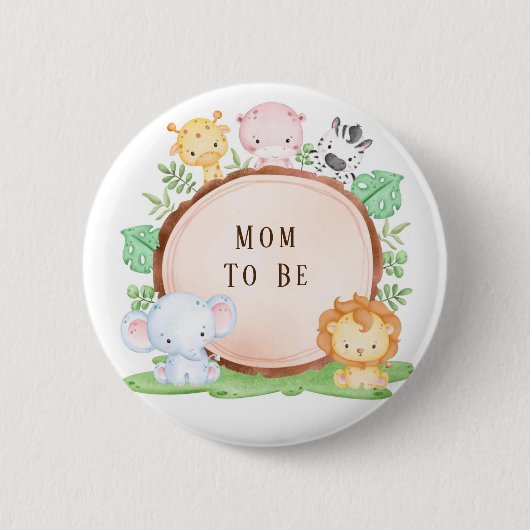 Safari Oerwoud Cartoon Dierlijke Baby shower Mam w Ronde Button 5,7 Cm (Voorkant)
