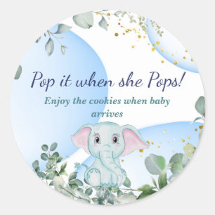 Safari Oerwoud Cute Elephant Eucalyptus Blue Baby Ronde Sticker
