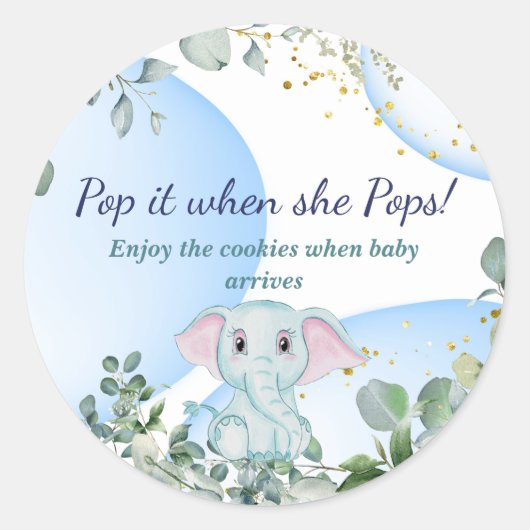 Safari Oerwoud Cute Elephant Eucalyptus Blue Baby Ronde Sticker (Voorkant)