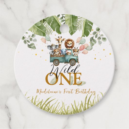 Safari Oerwoud Dank u Wild Een 1e Verjaardag Bedankjes Labels (Voorkant)