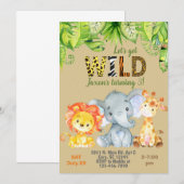 Safari Oerwoud dieren 3e verjaardag uitnodiging. Kaart (Voorkant / Achterkant)