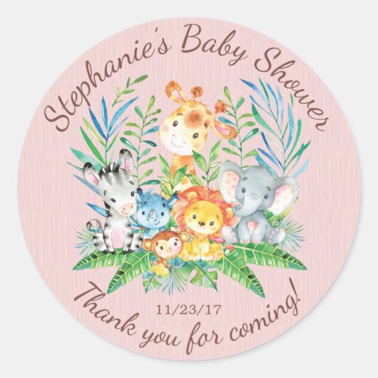 Safari Oerwoud Dieren Baby shower Favor Sticker (Voorkant)