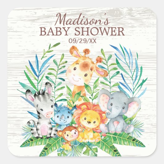 Safari Oerwoud Dieren Baby shower Favor Sticker (Voorkant)