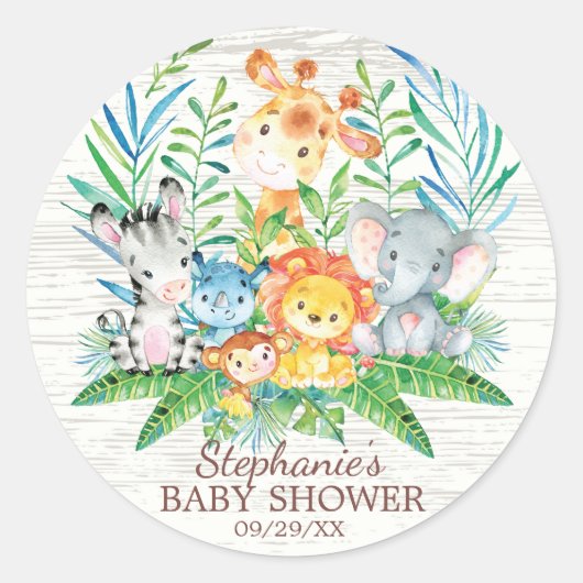 Safari Oerwoud Dieren Baby shower Favor Sticker (Voorkant)