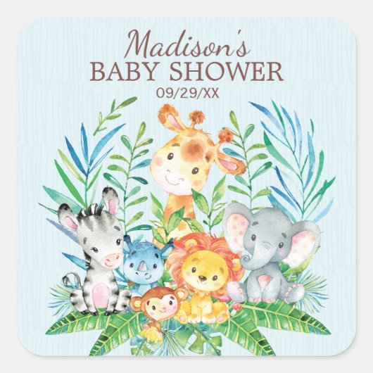 Safari Oerwoud Dieren Baby shower Favor Sticker (Voorkant)