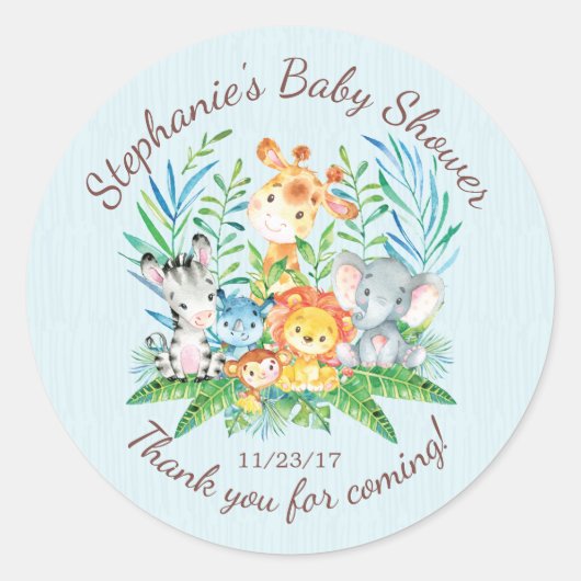 Safari Oerwoud Dieren Baby shower Favor Sticker (Voorkant)