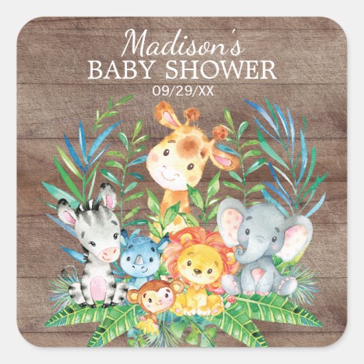 Safari Oerwoud Dieren Baby shower Favor Sticker (Voorkant)