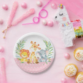 Safari Oerwoud Dieren Baby shower Roze Papier Bord (Feest)