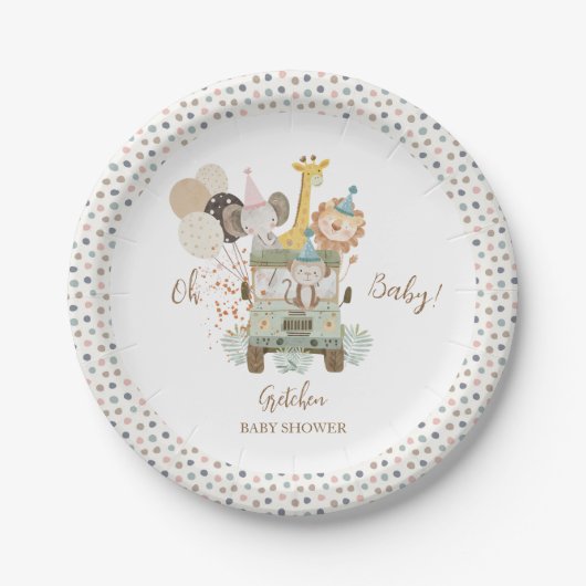 Safari Oerwoud Dieren Boho Baby shower Papieren Bordje (Voorkant)