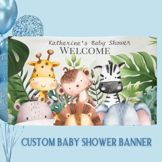 Safari Oerwoud Dieren Boy Tropisch Baby shower Spandoek