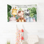 Safari Oerwoud Dieren Boy Tropisch Baby shower Spandoek (Insitu)