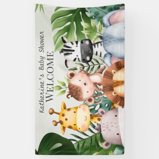 Safari Oerwoud Dieren Boy Tropisch Baby shower Spandoek (Verticaal)