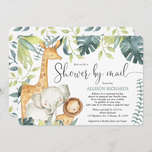 Safari oerwoud dieren Douche per post baby shower Kaart (Voorkant / Achterkant)