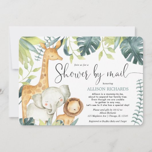 Safari oerwoud dieren Douche per post baby shower Kaart (Voorkant)