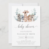 Safari Oerwoud Dieren Eucalyptus Baby shower Uitno Kaart (Voorkant)