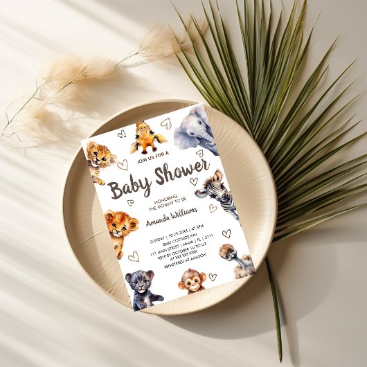 Safari Oerwoud Dieren & Harten Modern Baby shower Kaart