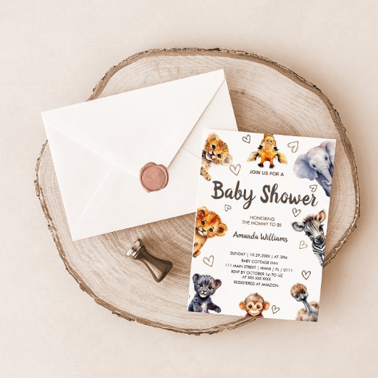 Safari Oerwoud Dieren & Harten Modern Baby shower Kaart