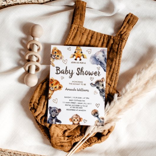 Safari Oerwoud Dieren & Harten Modern Baby shower Kaart
