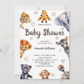 Safari Oerwoud Dieren & Harten Modern Baby shower Kaart (Voorkant)