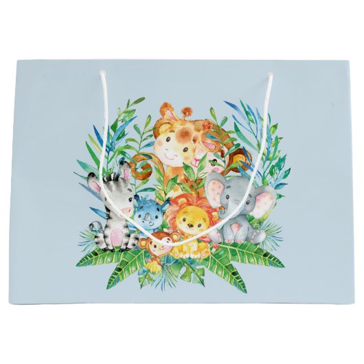 safari Oerwoud Dieren Jongens Baby shower Gift Bag Large Cadeautasje (Voorkant)