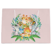 safari Oerwoud Dieren Meisjes Baby shower Gift Bag Large Cadeautasje (Voorkant)