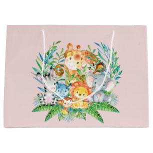 safari Oerwoud Dieren Meisjes Baby shower Gift Bag Large Cadeautasje