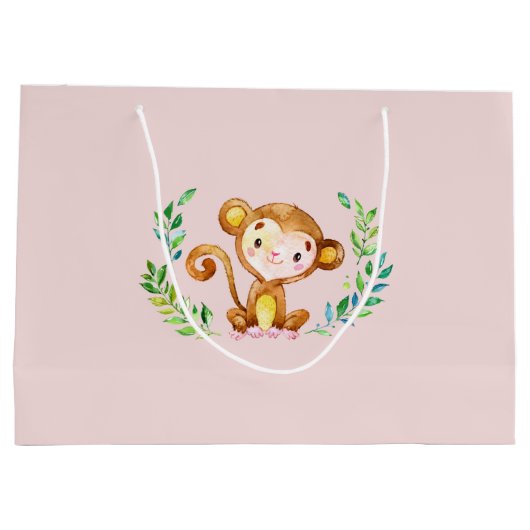 safari Oerwoud Dieren Meisjes Baby shower Gift Bag Large Cadeautasje (Achterkant)