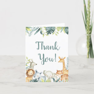 Safari oerwoud dieren olifant giraffe waterverf bedankkaart