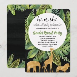 Safari oerwoud dieren onthullen genderuitnodiging kaart