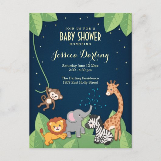 Safari Oerwoud Dieren Schattig Baby shower Uitnodiging Briefkaart (Voorkant)