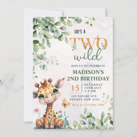 Safari Oerwoud Dieren Twee Wilde 2e Verjaardag Kaart (Voorkant)