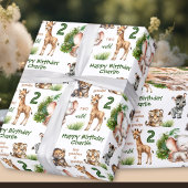 Safari Oerwoud Dieren Twee Wilde 2e Verjaardagsnaa Cadeaupapier
